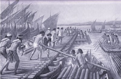 Construction of Artaxerxes Bridge of Boats by Phoenician Sailors by A.C. Weatherstone